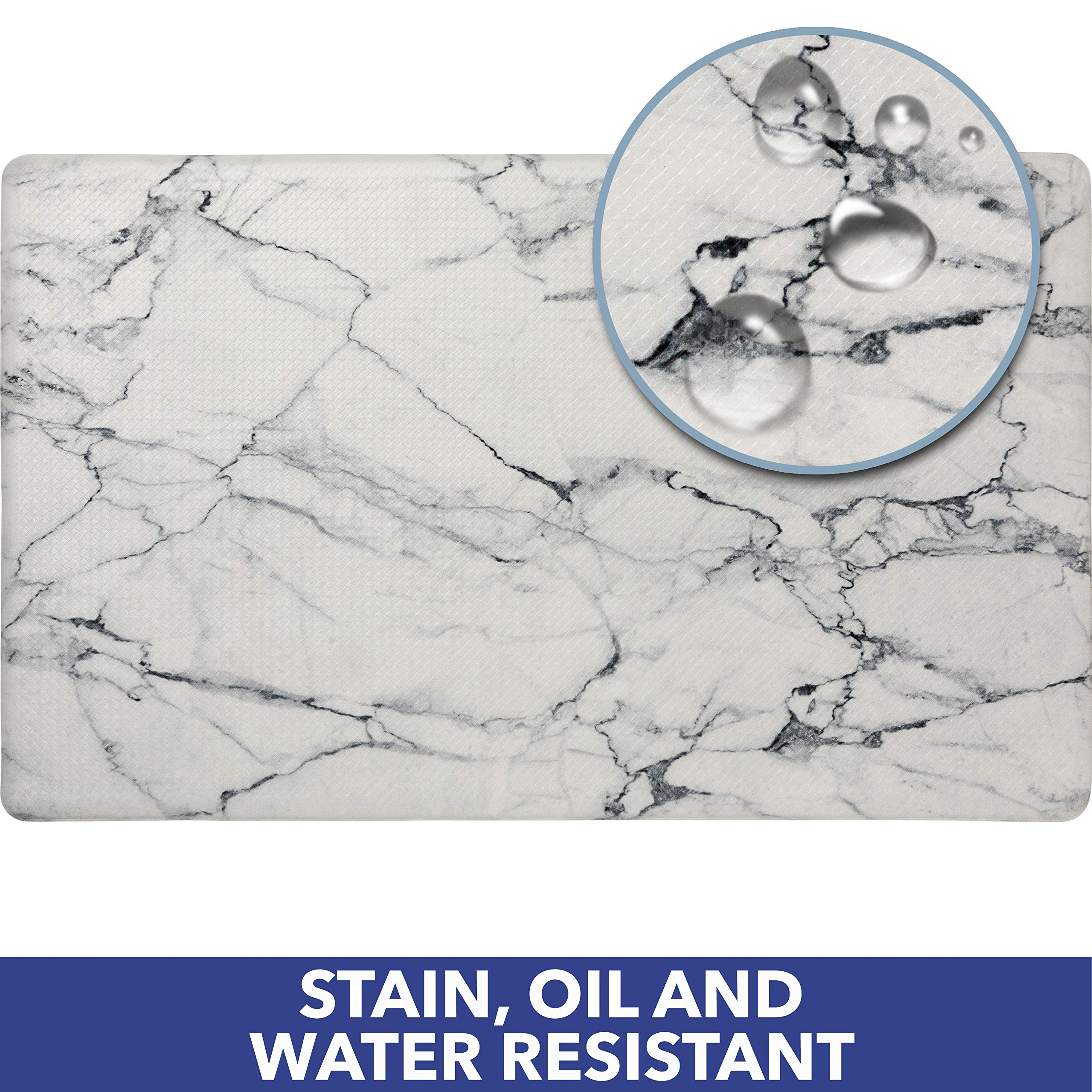 SoHome Cozy Living Anti Fatigue Mat Kitchen Mat Non Slip Stain Resistant Easy Clean 1/2 Inch Thick Kitchen Floor Mats  Marble White 20'' x 36''